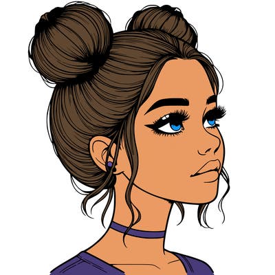 realistic girl with buns on the top of her head