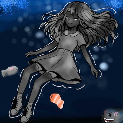 realistic girl floating