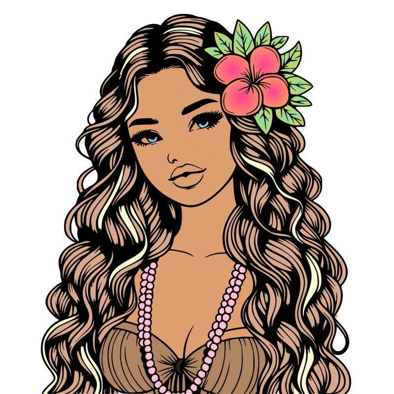 realistic beautiful hawaiian woman,long dress,haku lei, lips