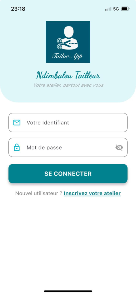 Tailor App - Login page of the Tailor App for fashion designers and tailors