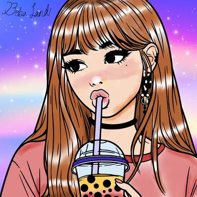 aesthetic realistic girl drinking boba