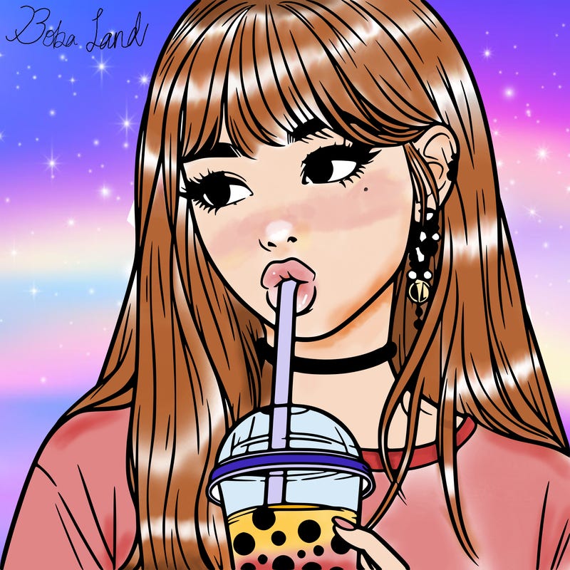 aesthetic realistic girl drinking boba