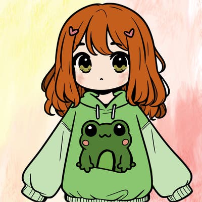 girl wearing frogging sweatshirt