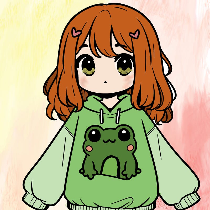 girl wearing frogging sweatshirt