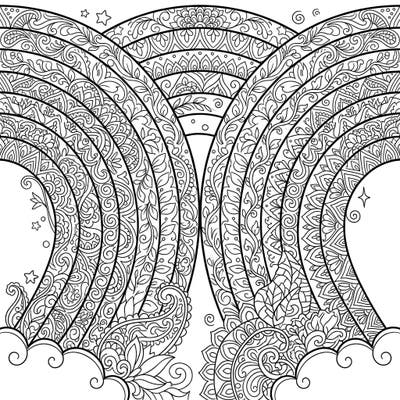 Dive into a world of intricate beauty with this stunning twinned rainbows Zentangle coloring page. Experience the therapeutic joy of filling each unique arc with your favorite colors and patterns.
