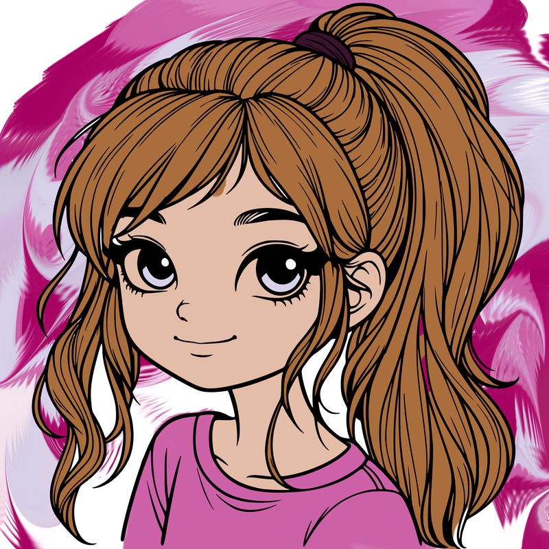 realistic girl with ponytail