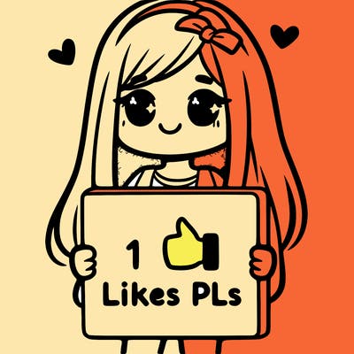 girl holding a sign saying 10 likes pls