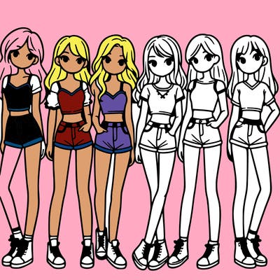 a group of girls wearing crop tops and shorts