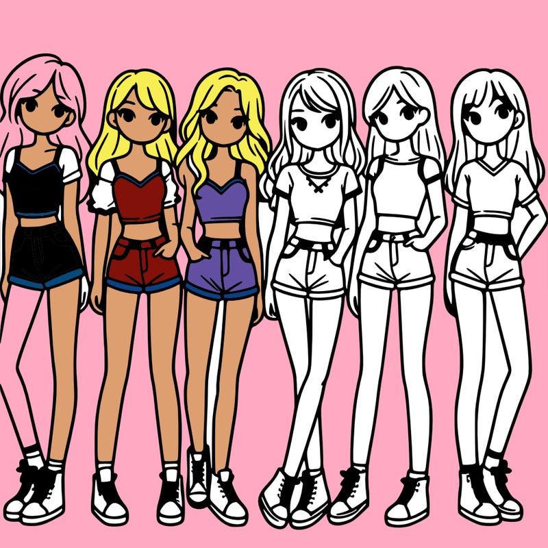 a group of girls wearing crop tops and shorts