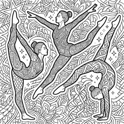 Immerse yourself in the captivating blend of athleticism and art with this unique Zentangle Aerobic Gymnasts coloring page. Discover intricate patterns adorning dynamic poses, offering both a creative outlet and a meditative escape.