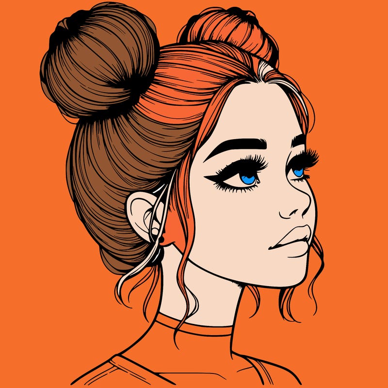 realistic girl with buns on the top of her head