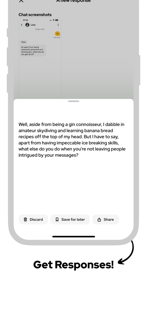 Sparrk, Rizz AI Dating Wingman - Sparrk app interface showing an AI generated witty dating response based on a chat screenshot