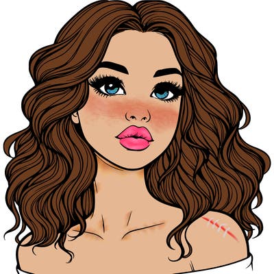 realistic girl with wavy hair and lips