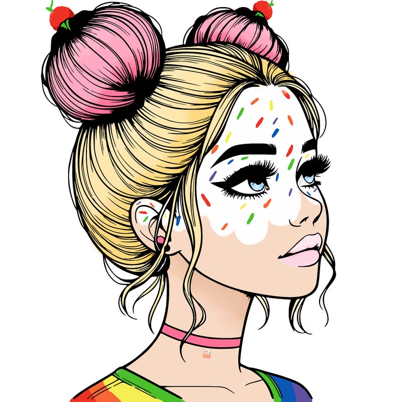 realistic girl with buns on the top of her head