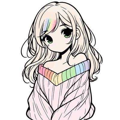 shy pretty girl wearing a sweater that is falling off one shoulder portrait