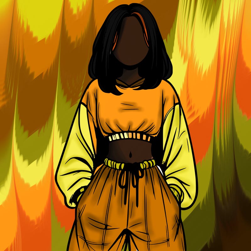 realistic girl faceless with baggy pants and a crop top