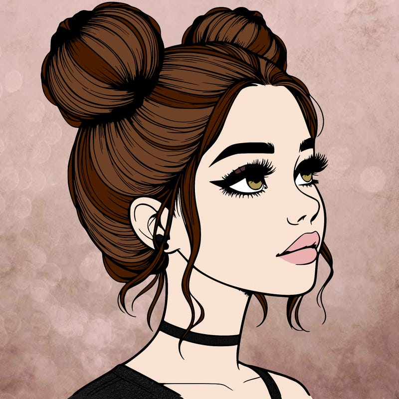 realistic girl with buns on the top of her head