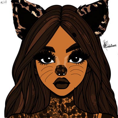 realistic girl with fox ears and realistic lips