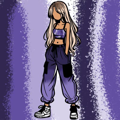 girl in baggy pants crop top and long hair