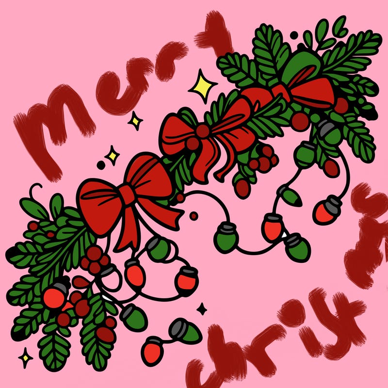 christmas garland: decorated with lights and ribbons..simple vector art