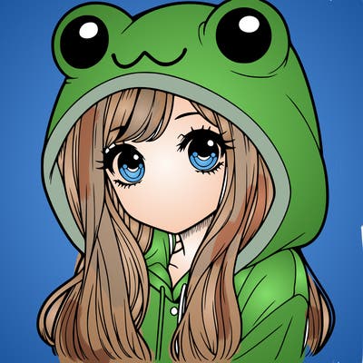 a pretty girl wearing a frog hoodie portrait with long hair