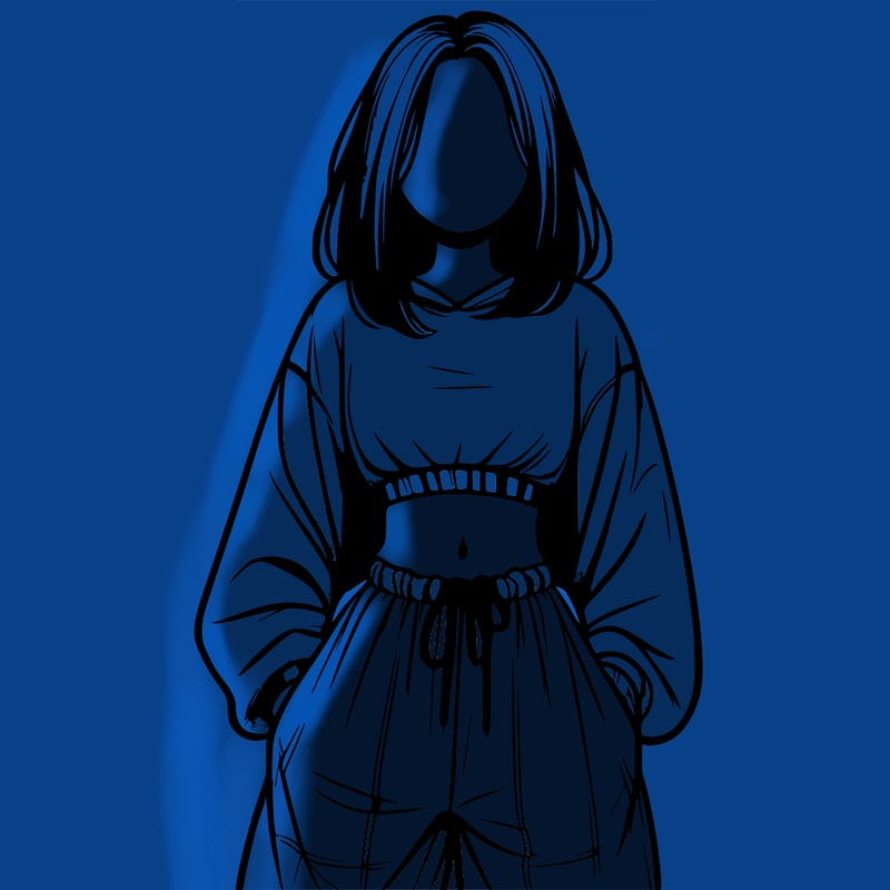 realistic girl faceless with baggy pants and a crop top