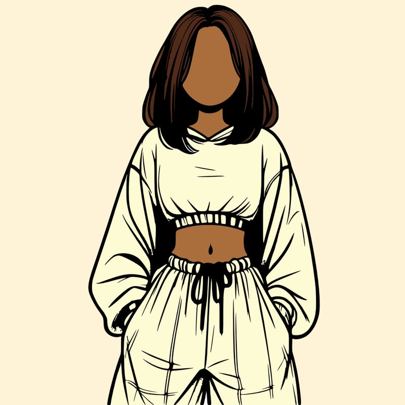 realistic girl faceless with baggy pants and a crop top