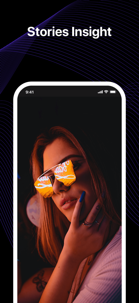 iTrackr app screenshot showing the Stories Insight feature for social media analysis