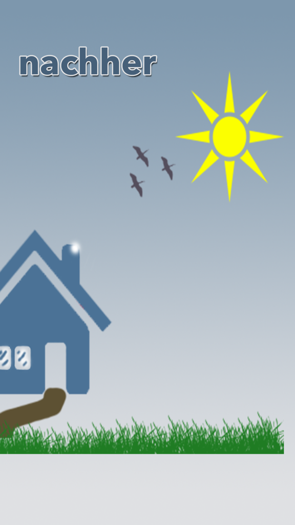 Putzalarm! Haus- & Putzplan - A simple illustration of a house under a bright sun with birds in the sky representing cleaning results.