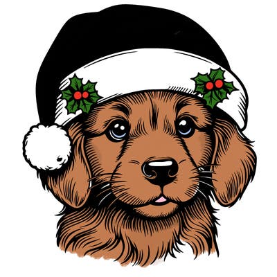 realistic dog wearing a santa hat