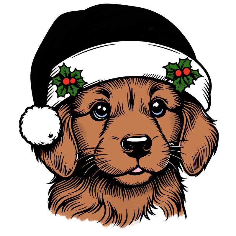 realistic dog wearing a santa hat
