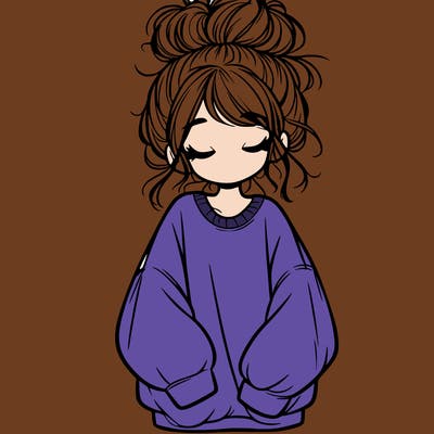 girl with baggy sweatshirt and messy bun