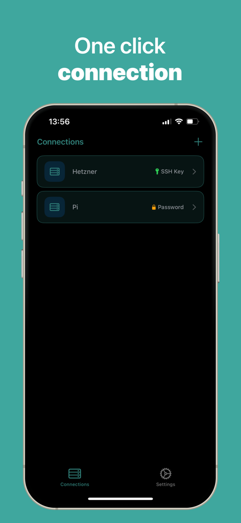 Anubis - SSH Terminal - iPhone screen displaying the Anubis SSH terminal app with a list of saved server connections