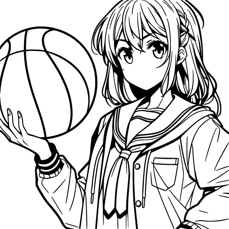 anime sport girl holding a basketball