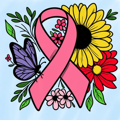 cancer awareness symbol with flowers and butterflies