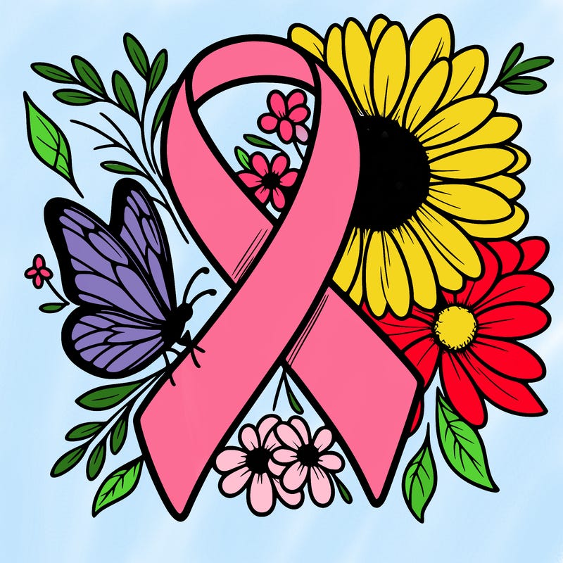 cancer awareness symbol with flowers and butterflies