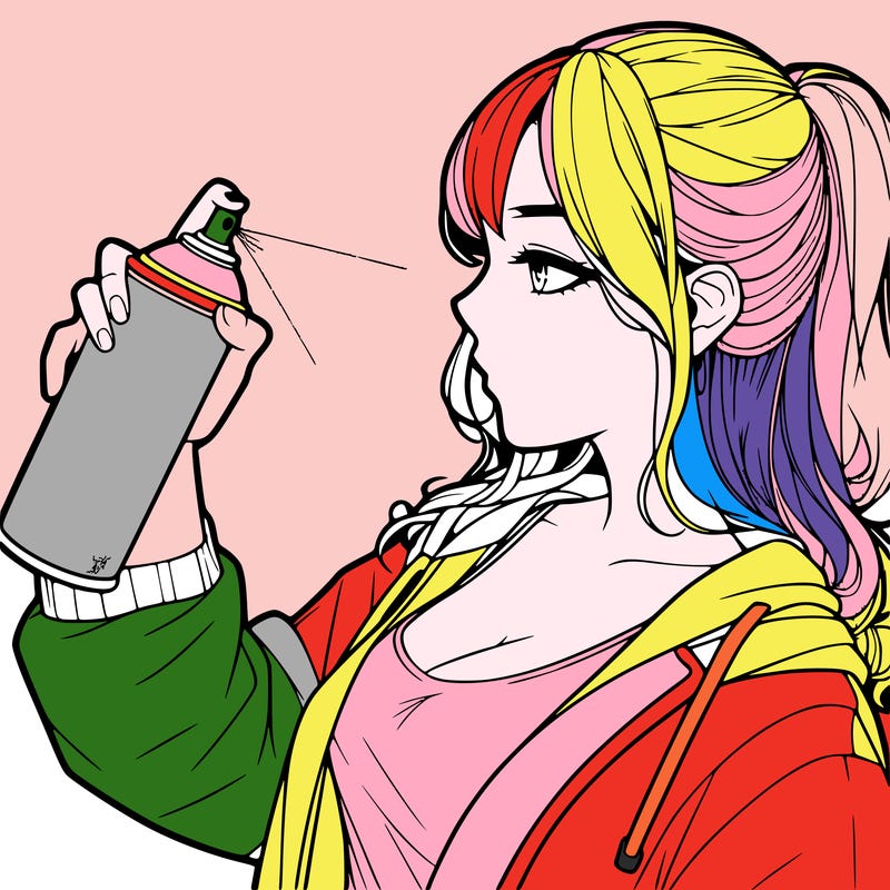 a realistic girl spray, painting