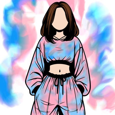 realistic girl faceless with baggy pants and a crop top