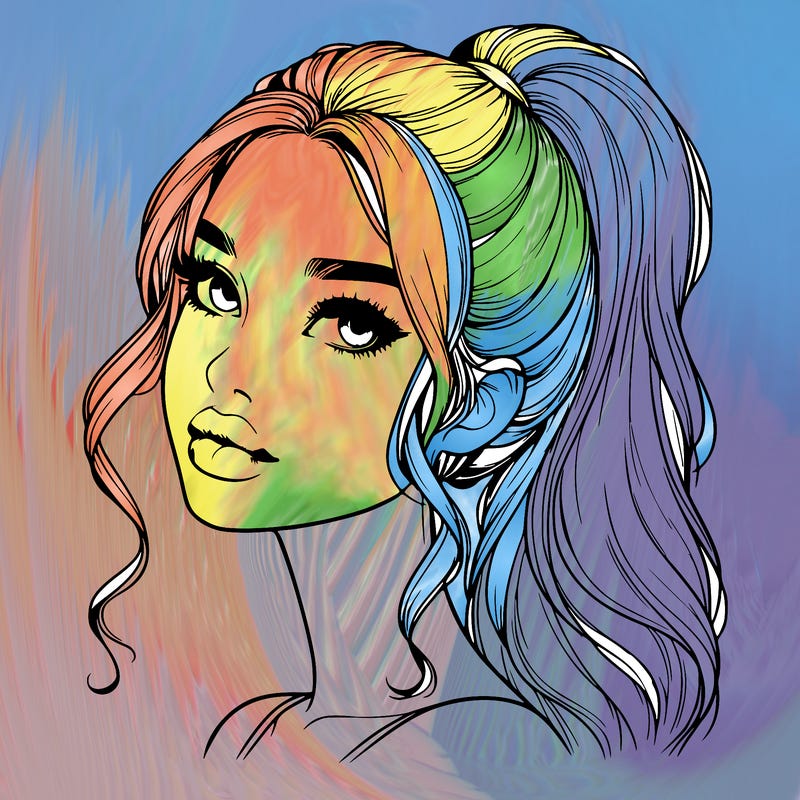 realistic girl with a ponytail on her hair and lips