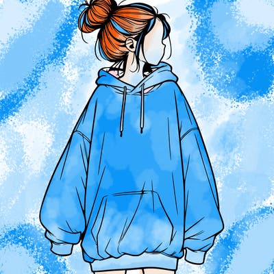 realistic girl with a oversized sweatshirt on and a bun