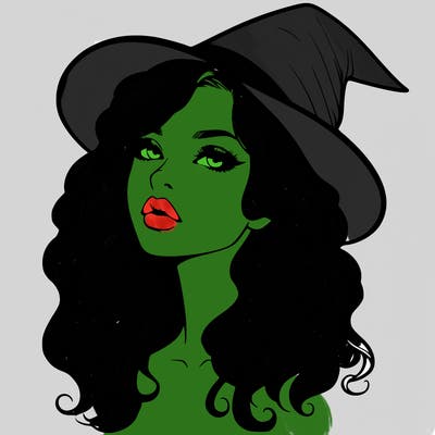 realistic witch girl with wavy hair and lips