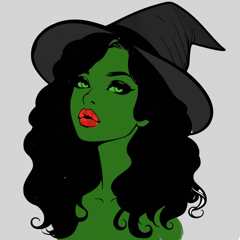 realistic witch girl with wavy hair and lips
