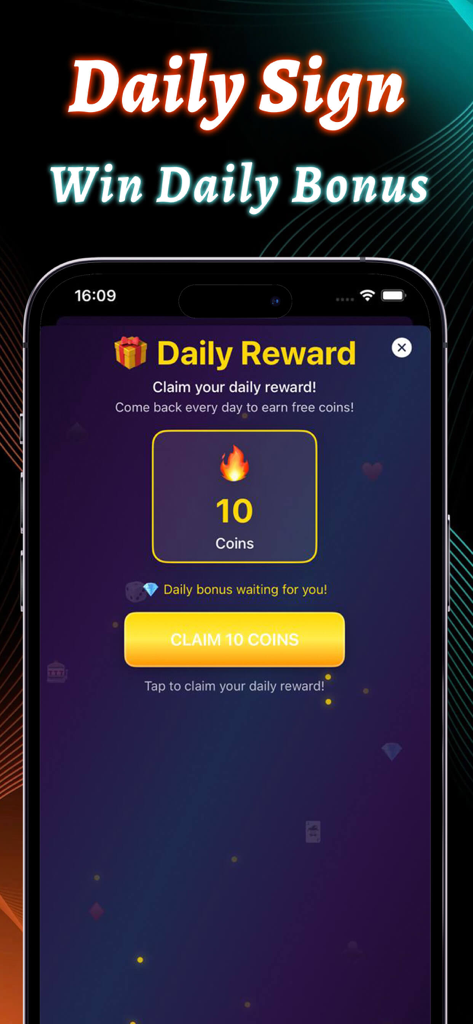Truco Vamos mobile app screenshot of the daily reward popup for claiming free coins