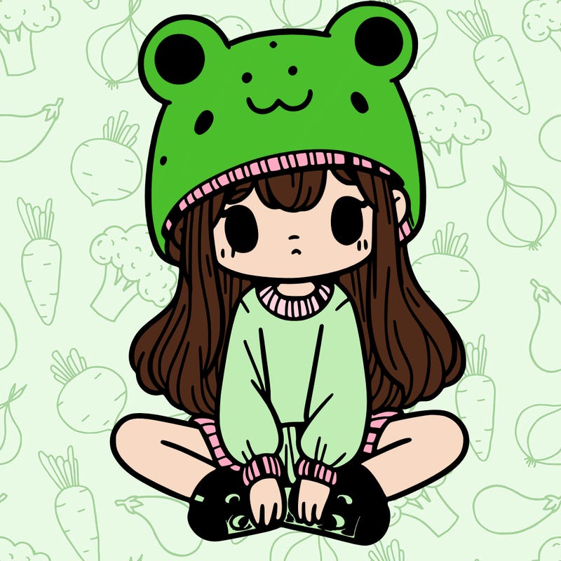 a girl wearing a frog hat and some frog socks