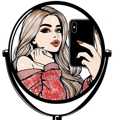 realistic girl taking mirror selfie beautiful