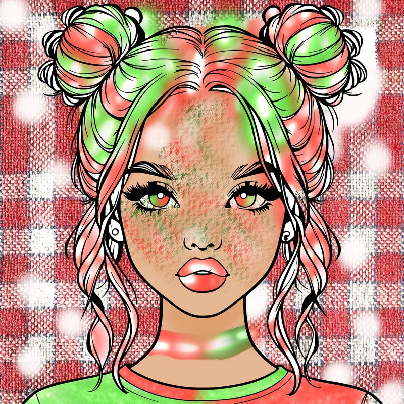 realistic girl with two buns in hair and lips