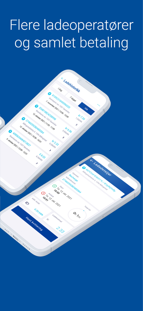 Zwei Smartphone-Bildschirme, die den Ladeverlauf und die Sitzungsdetails in der Elbilappen Mobile-Anwendung zeigen.