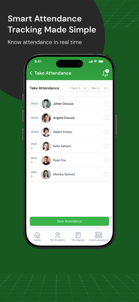 Brainstake - Pantalla de la aplicación móvil Brainstake para la gestión inteligente de la asistencia de los estudiantes.