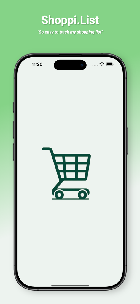 Shopping List : Shoppi - Splash screen of Shoppi.List app showing a shopping cart icon and tagline So easy to track my shopping list.