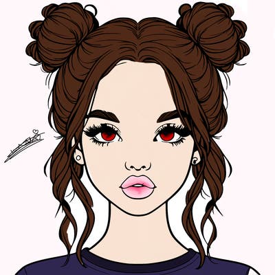 realistic girl with two buns in hair and lips